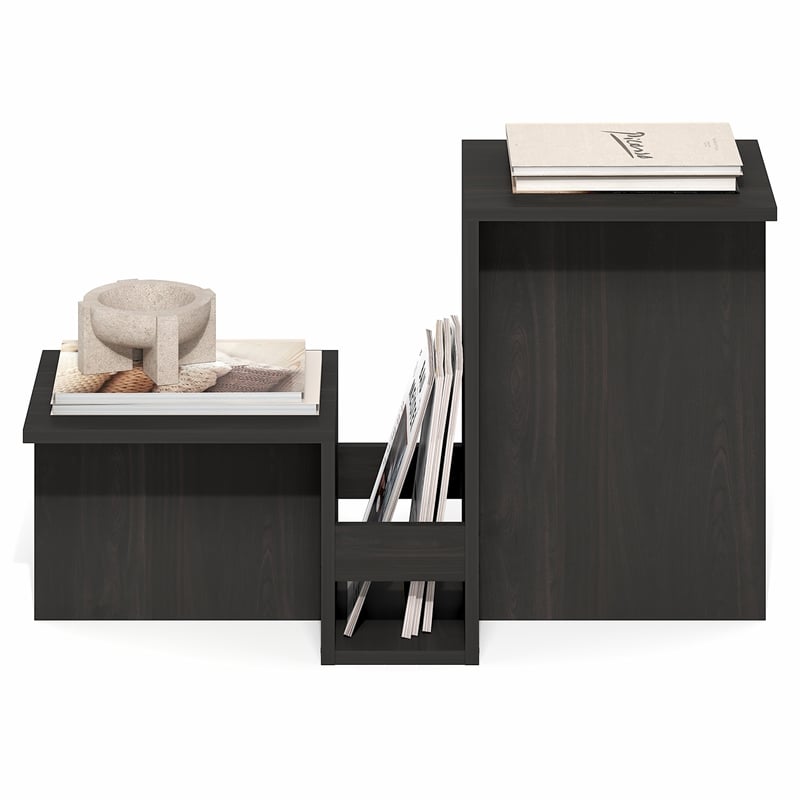 Furinno BOYATE Valley Shaped End Table Tiered Levels Shelf Espresso
