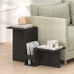 Furinno BOYATE Valley Shaped End Table Tiered Levels Shelf Espresso
