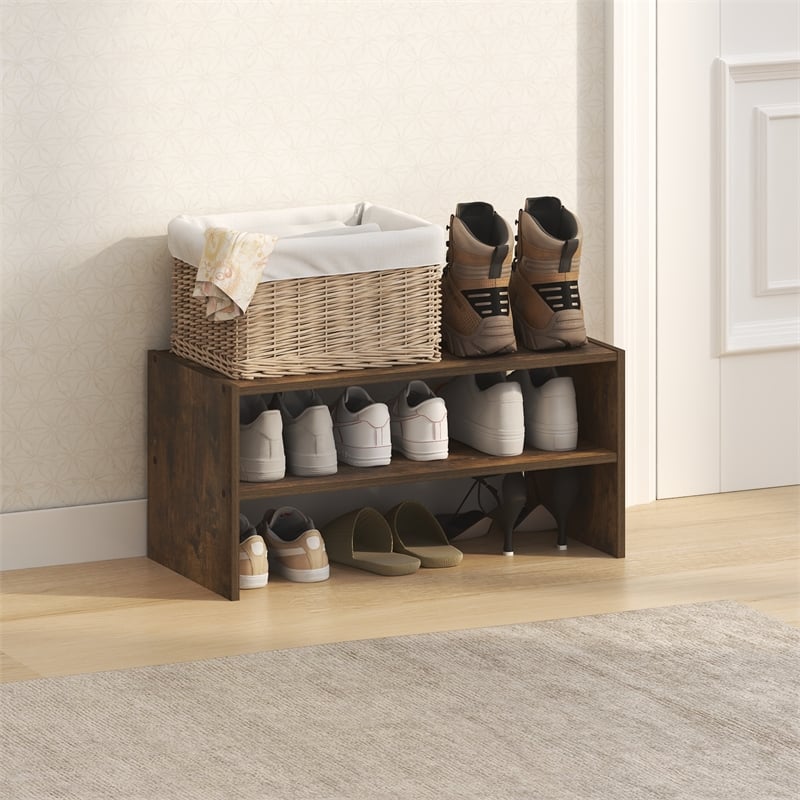 Furinno FANO 24-Inch Stackable Shoe Rack for Closet Entryway Amber Pine