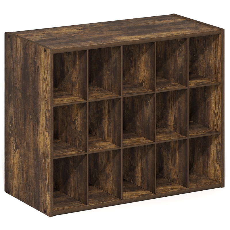 Furinno FANO 15-Cube Stackable Shoe Rack for Closet Entryway Amber Pine