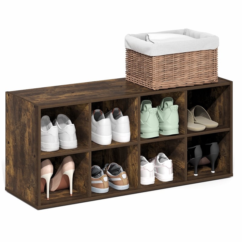 Furinno FANO 8-Cube Stackable Shoe Rack for Closet Entryway Amber Pine