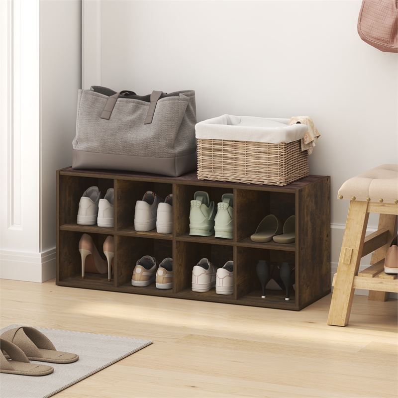 Furinno FANO 8-Cube Stackable Shoe Rack for Closet Entryway Amber Pine