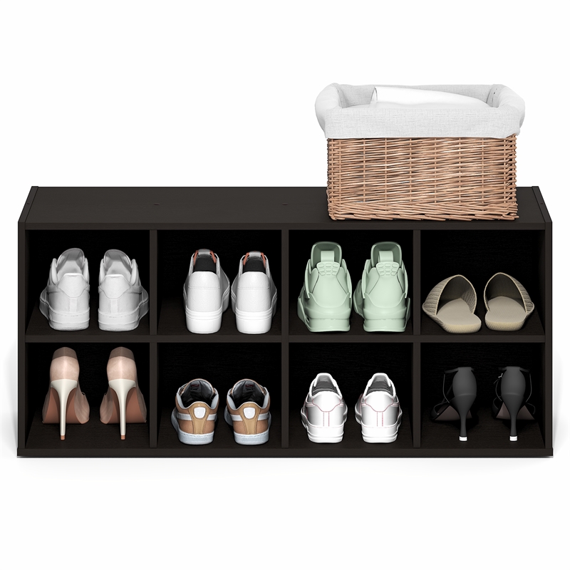 Furinno FANO 8-Cube Stackable Shoe Rack for Closet Entryway Black Dark Oak