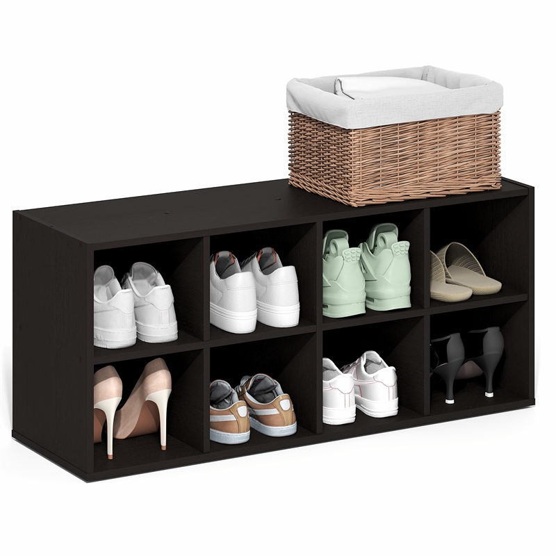 Furinno FANO 8-Cube Stackable Shoe Rack for Closet Entryway Black Dark Oak