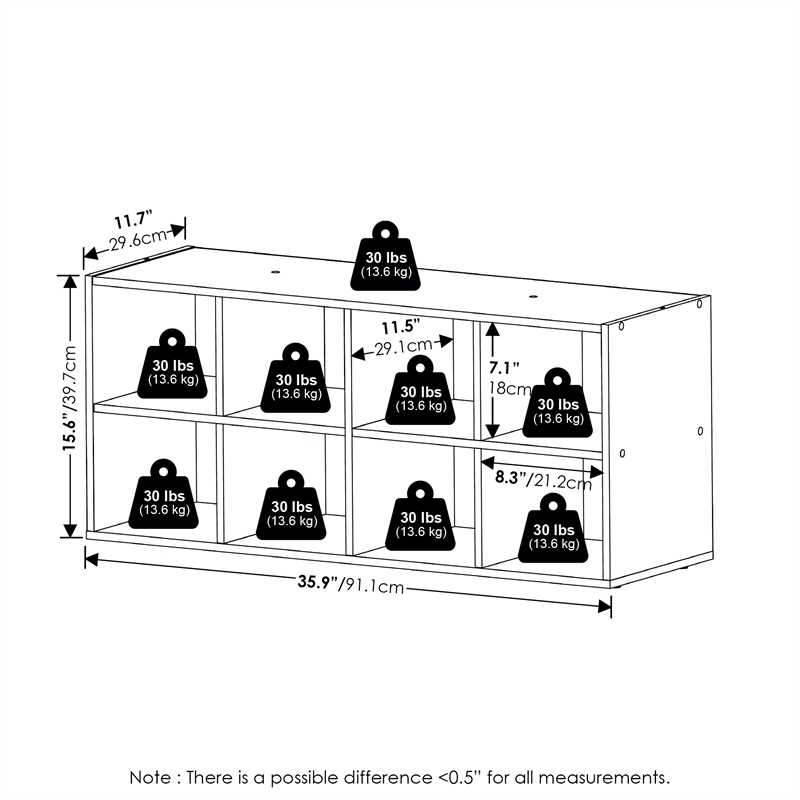 Furinno FANO 8-Cube Stackable Shoe Rack for Closet Entryway Black Dark Oak
