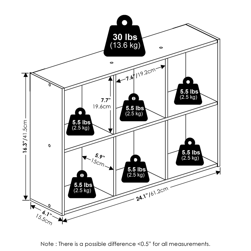Furinno ROSSI 6-Cube Floating Shelves Wall Mount Bookshelf for Study Room White