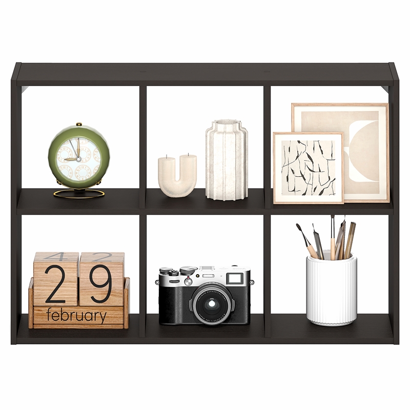 Furinno ROSSI 6-Cube Floating Shelves Wall Mount Bookshelf Black Dark Oak