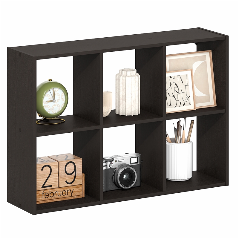 Furinno ROSSI 6-Cube Floating Shelves Wall Mount Bookshelf Black Dark Oak