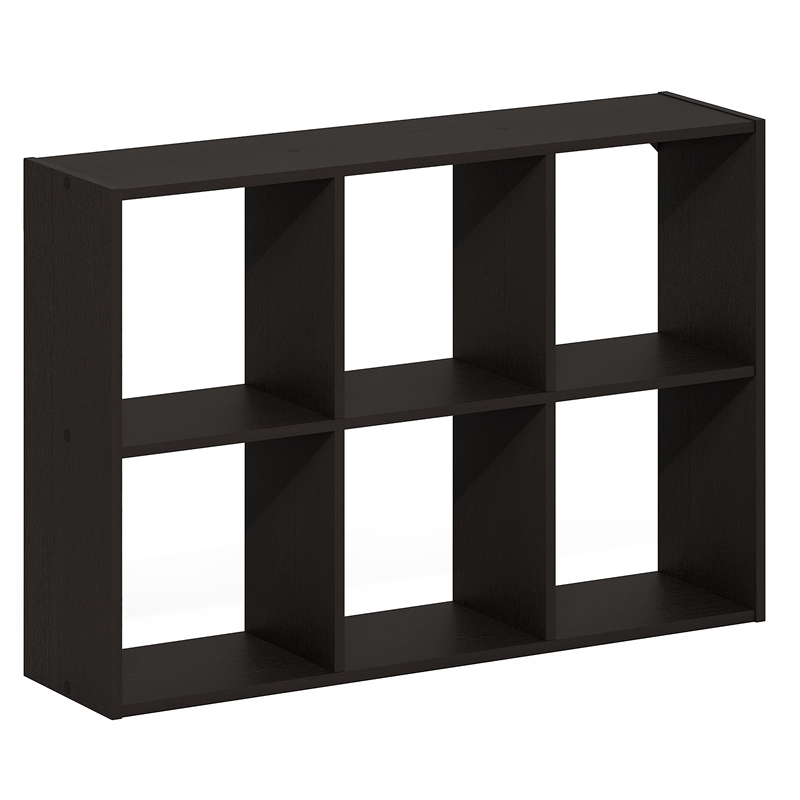 Furinno ROSSI 6-Cube Floating Shelves Wall Mount Bookshelf Black Dark Oak
