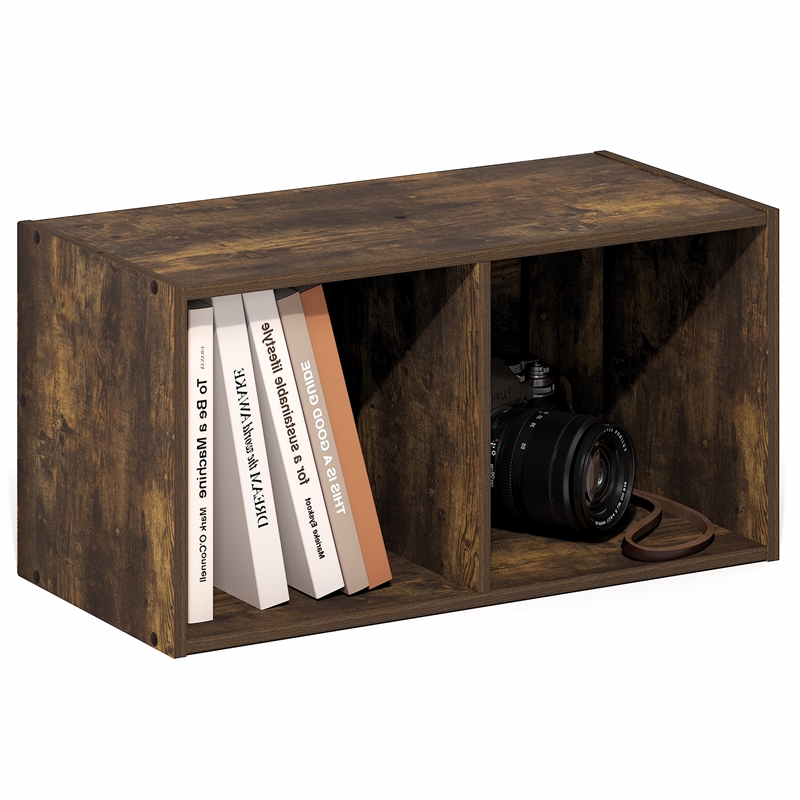 Furinno FANO 2-Cube Floating Shelves Standing Bookshelf Amber Pine