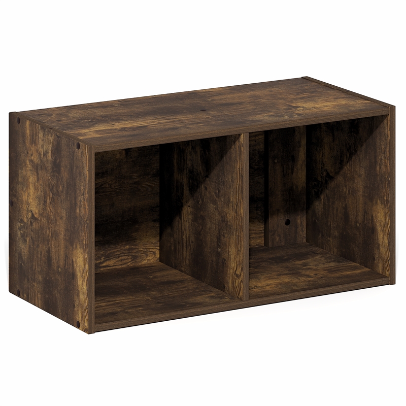 Furinno FANO 2-Cube Floating Shelves Standing Bookshelf Amber Pine