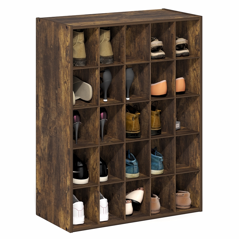 Furinno FANO 25-Cube Stackable Shoe Rack for Closet Entryway Amber Pine