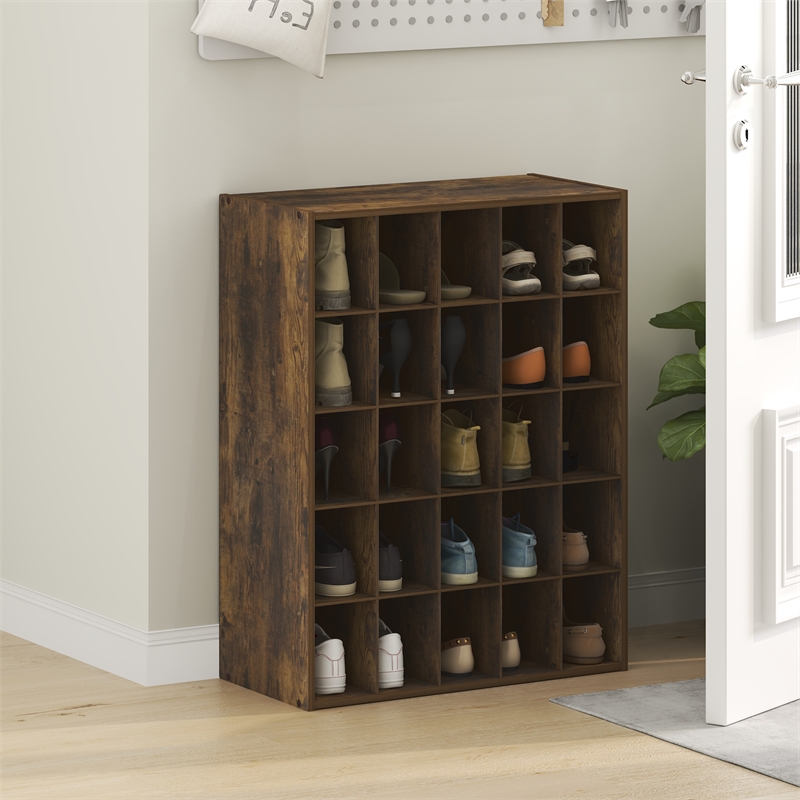 Furinno FANO 25-Cube Stackable Shoe Rack for Closet Entryway Amber Pine