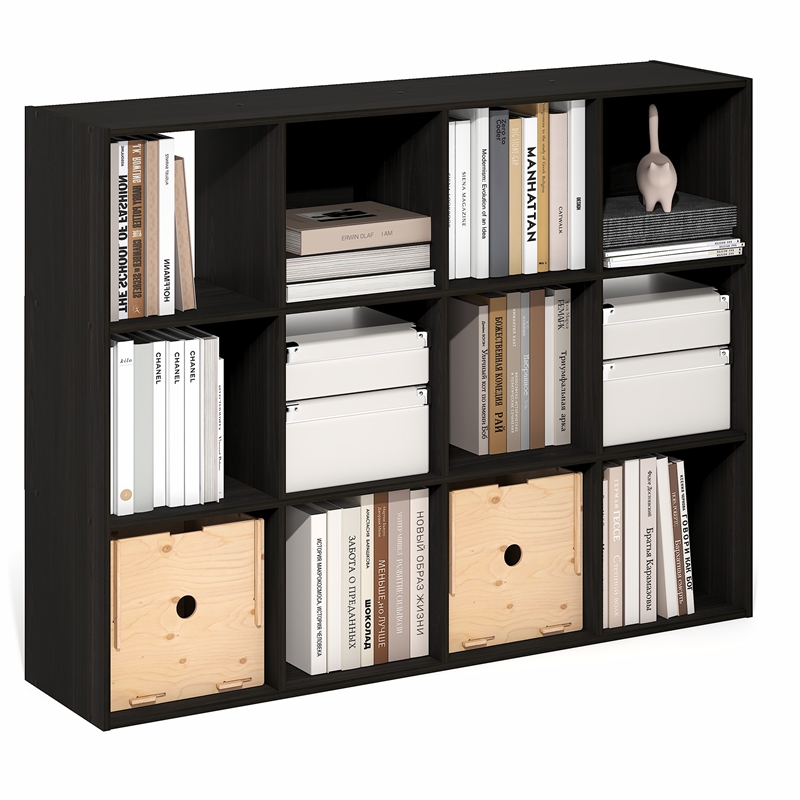 Furinno PELLI 12-Cube Storage Bookshelf for Living Room Bedroom Espresso