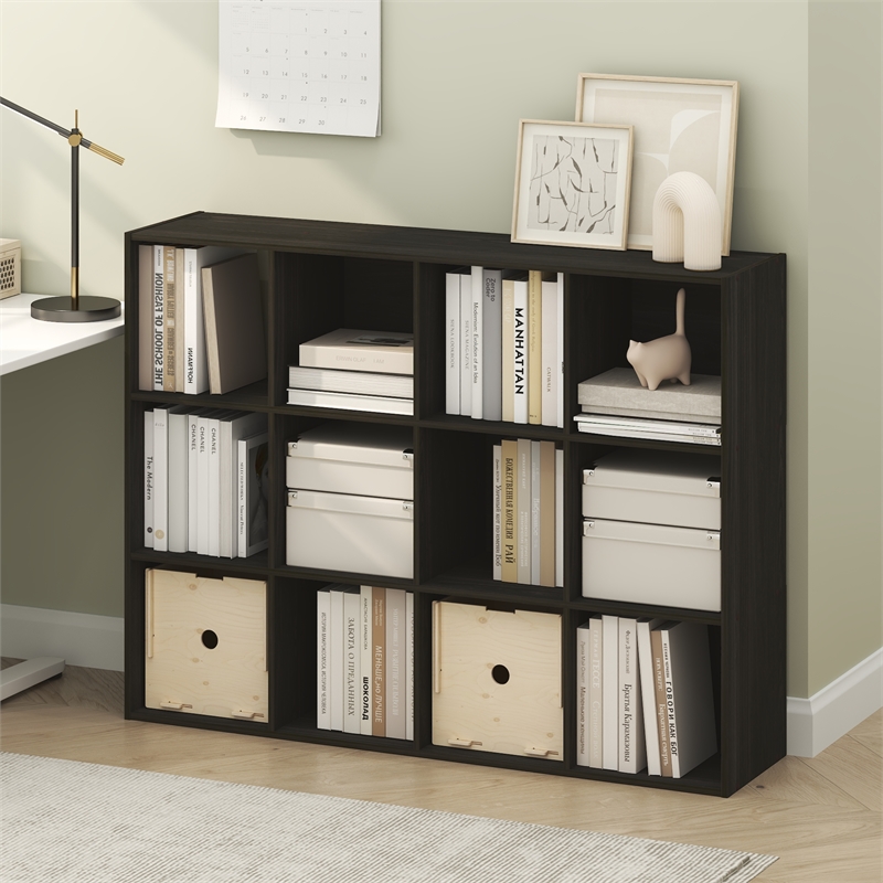 Furinno PELLI 12-Cube Storage Bookshelf for Living Room Bedroom Espresso