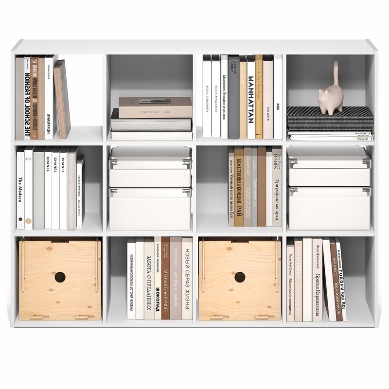 Furinno PELLI 12-Cube Storage Bookshelf for Living Room Bedroom White