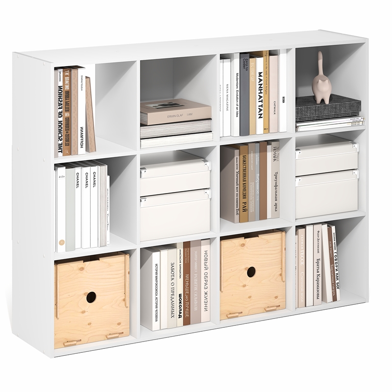 Furinno PELLI 12-Cube Storage Bookshelf for Living Room Bedroom White