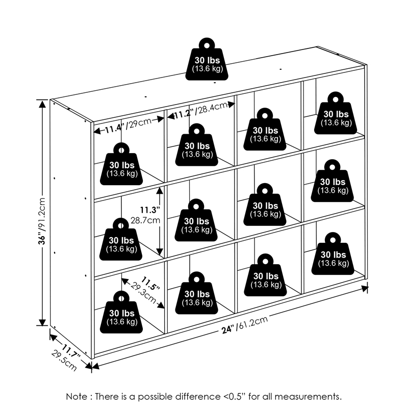 Furinno PELLI 12-Cube Storage Bookshelf for Living Room Bedroom White