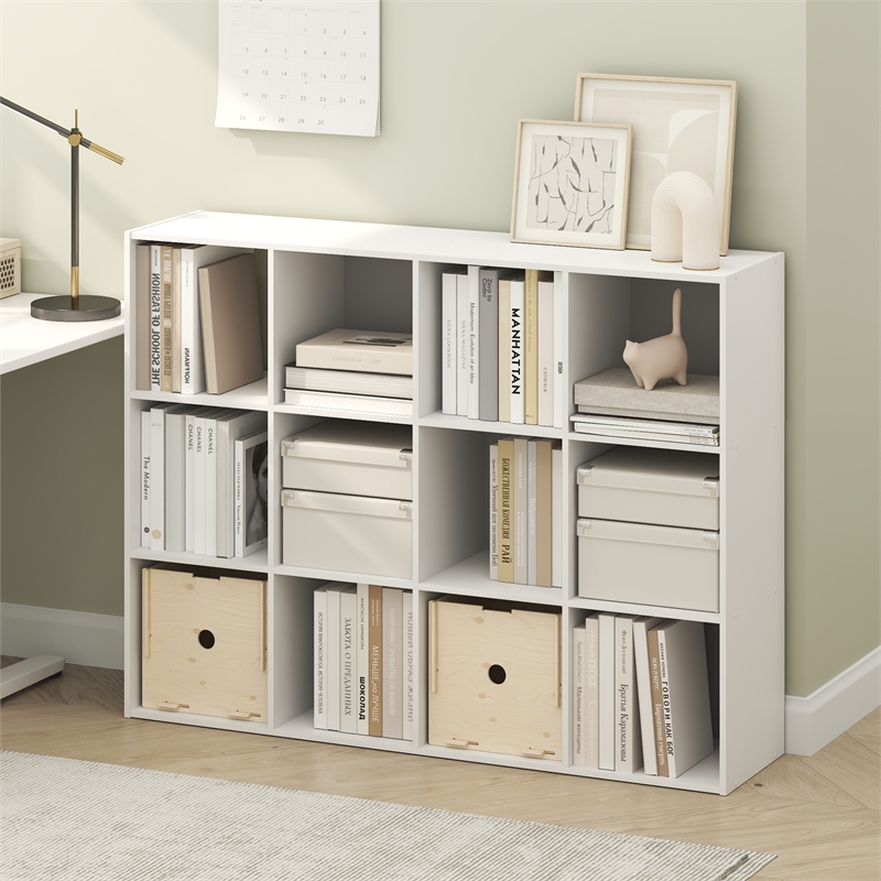 Furinno PELLI 12-Cube Storage Bookshelf for Living Room Bedroom White