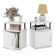 Furinno JAYA 2-Tier Open Shelf Side Table Set of 2 with Door Cabinet White