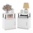 Furinno JAYA 2-Tier Open Shelf Side Table Set of 2 with Door Cabinet White