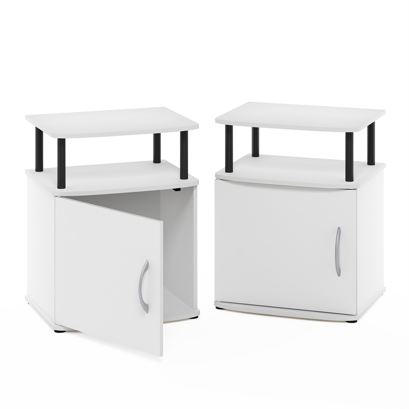 Furinno JAYA 2-Tier Open Shelf Side Table Set of 2 with Door Cabinet White