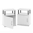 Furinno JAYA 2-Tier Open Shelf Side Table Set of 2 with Door Cabinet White