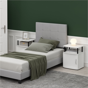 Furinno JAYA 2-Tier Open Shelf Side Table Set of 2 with Door Cabinet White