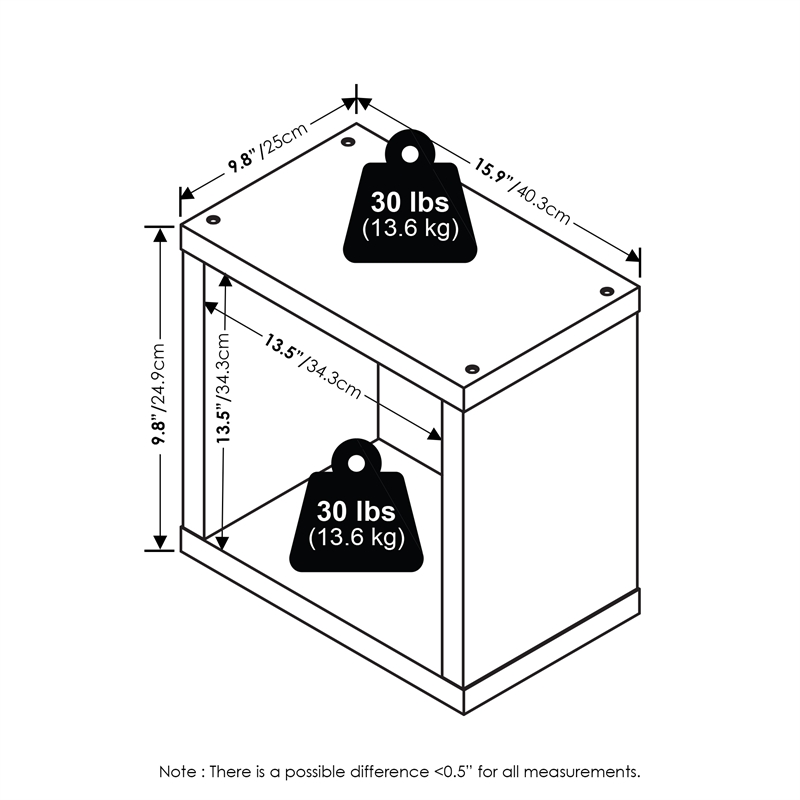 Furinno CUBICLE Extra Thick Cube Wall Mounted Bookshelf Black Dark Oak