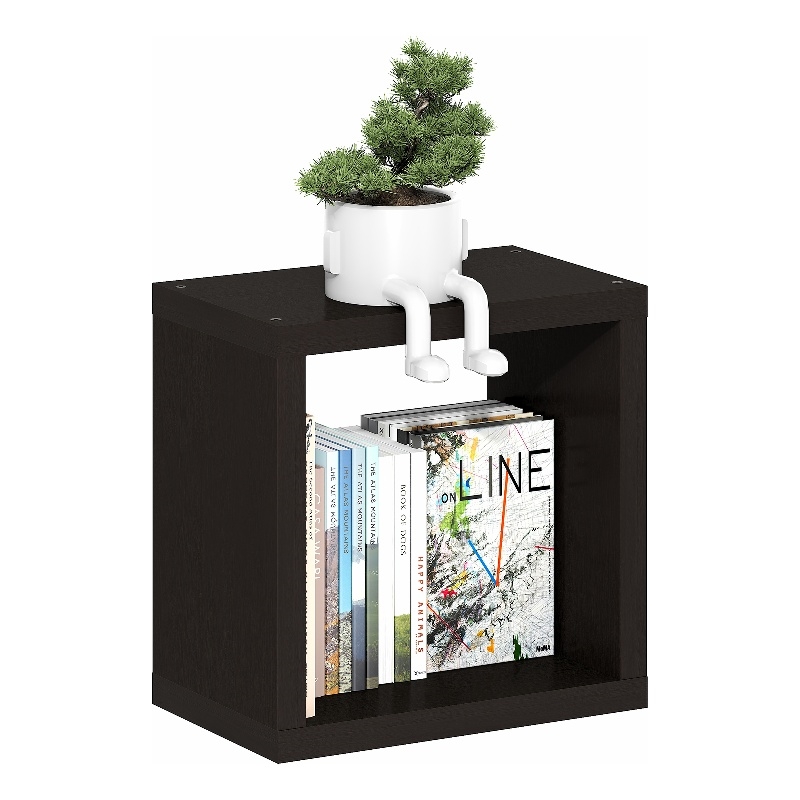 Furinno CUBICLE Extra Thick Cube Wall Mounted Bookshelf Black Dark Oak