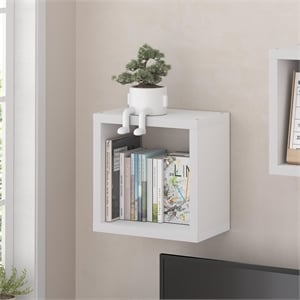Furinno CUBICLE Extra Thick Cube Wall Mounted Bookshelf White