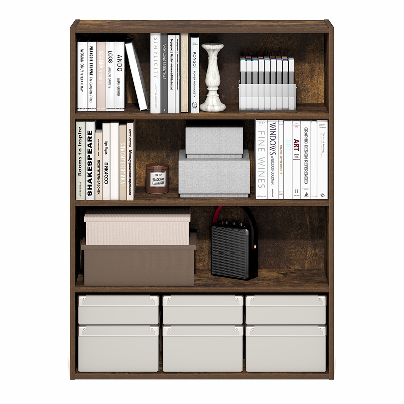 Furinno PASIR 4-Tier Bookcase with Open Storage Shelf Amber Pine