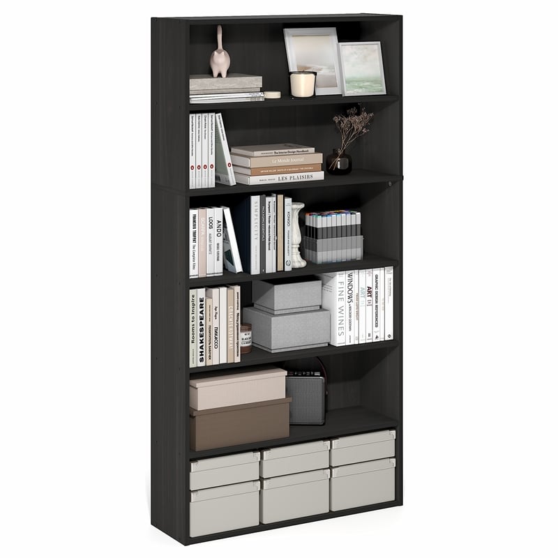Furinno PASIR 6-Tier Open Storage Bookcase 9.4x31.5x63 Espresso