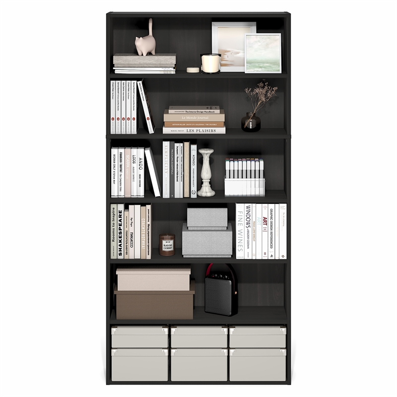 Furinno PASIR 6-Tier Open Storage Bookcase 9.4x31.5x63 Espresso