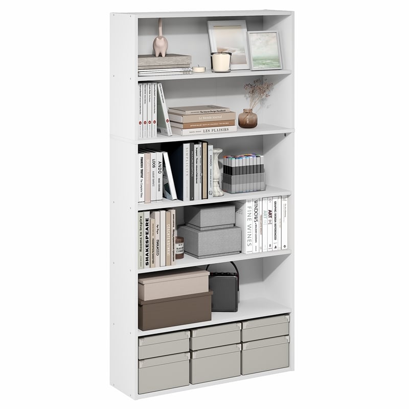 Furinno PASIR 6-Tier Open Storage Bookcase 9.4x31.5x63 White