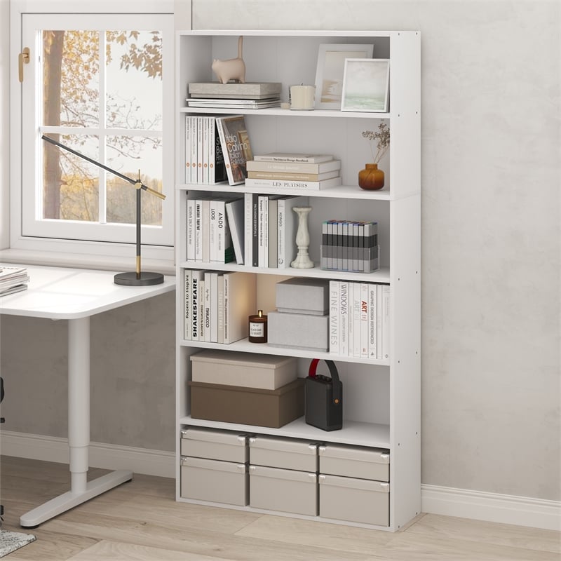 Furinno PASIR 6-Tier Open Storage Bookcase 9.4x31.5x63 White