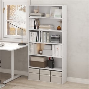 Furinno PASIR 6-Tier Open Storage Bookcase 9.4x31.5x63 White