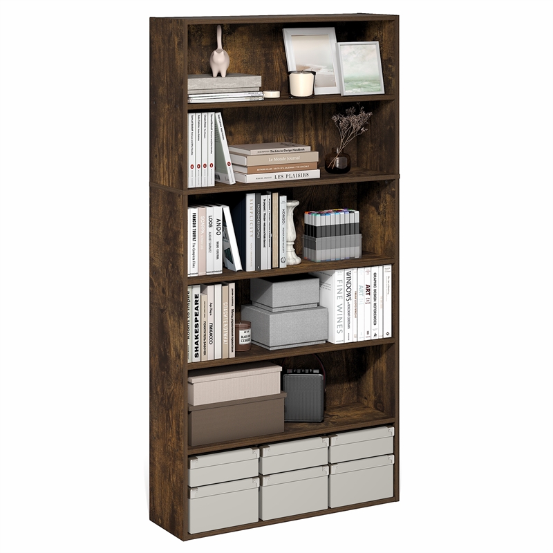 Furinno PASIR 6-Tier Open Bookshelf 9.4x31.5x63 Amber Pine