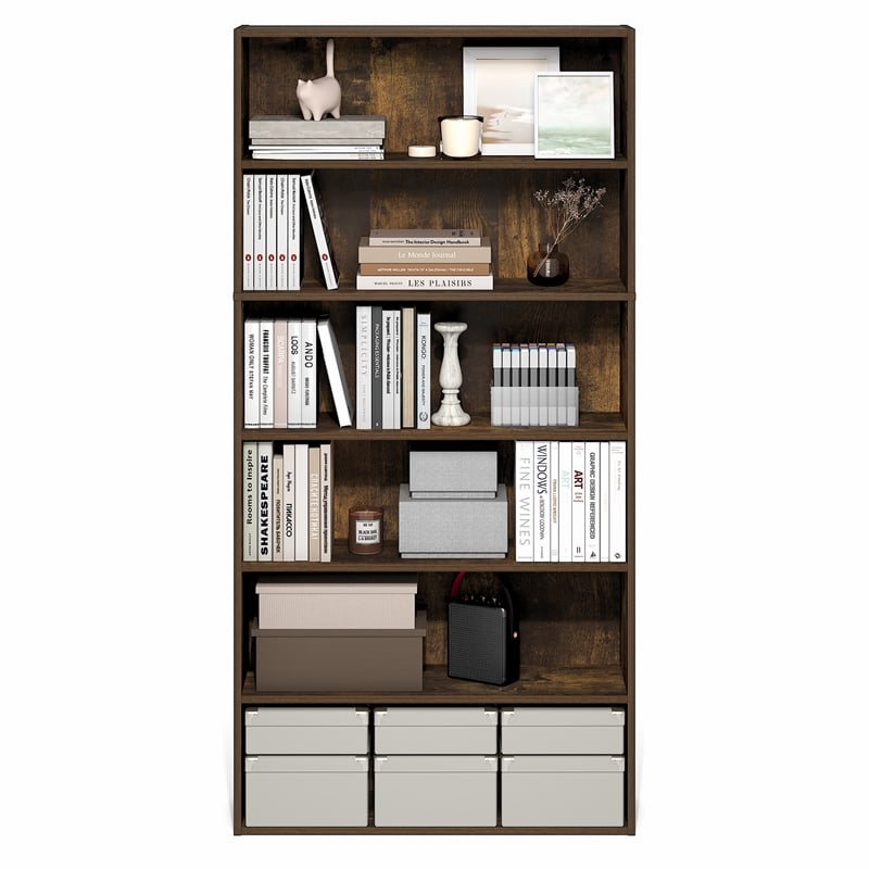 Furinno PASIR 6-Tier Open Bookshelf 9.4x31.5x63 Amber Pine