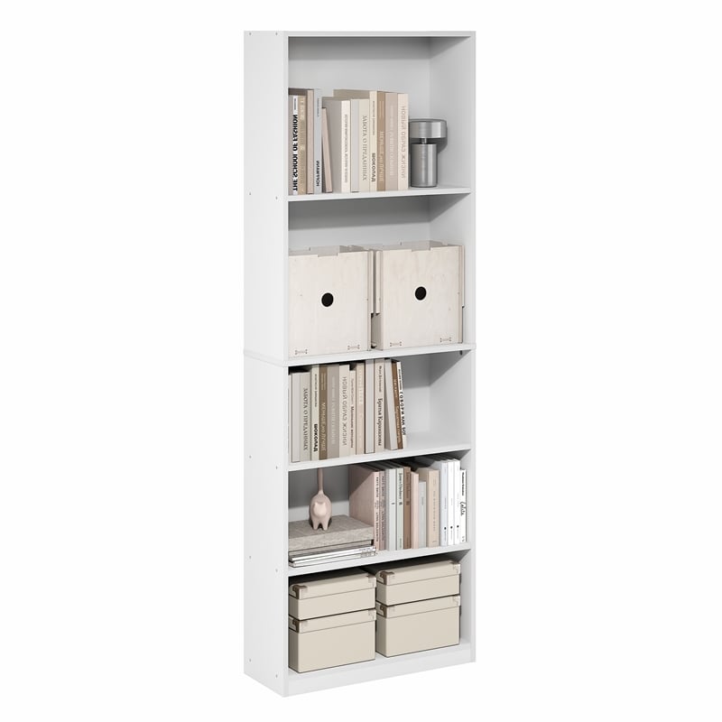 Furinno JAYA 5-Tier Open Storage Bookshelf 9.5x24.6x71.1 White