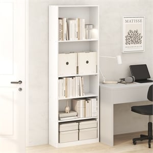 Furinno JAYA 5-Tier Open Storage Bookshelf 9.5x24.6x71.1 White