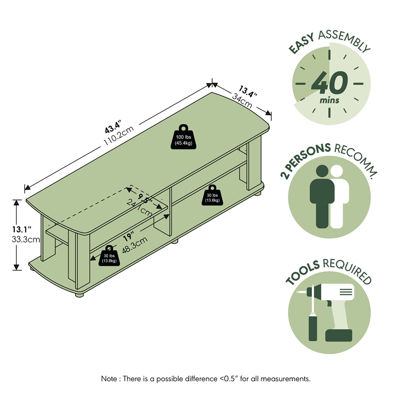 Furinno NELLY TV Center Soft Edges Open Shelves up to 50