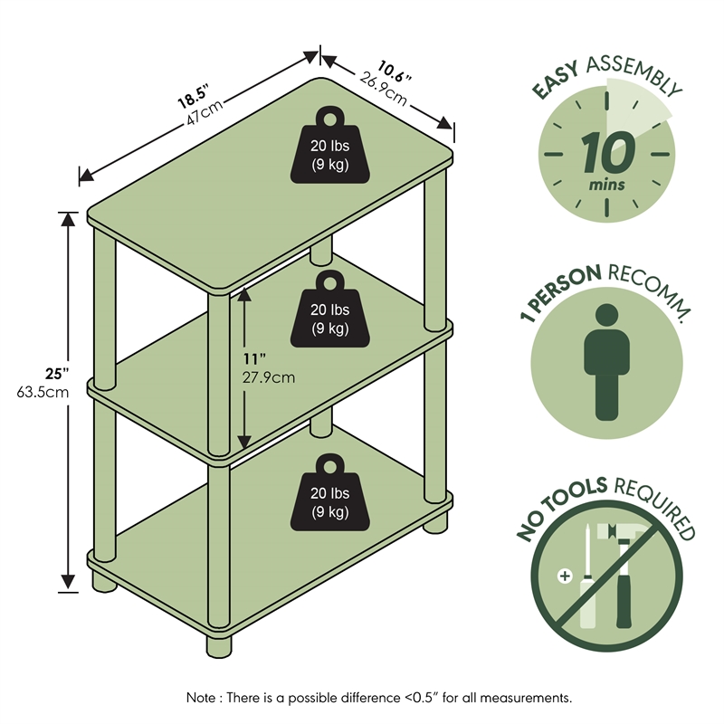 Furinno TURN-N-TUBE 3-Tier Toolless Corner Shelf Storage White