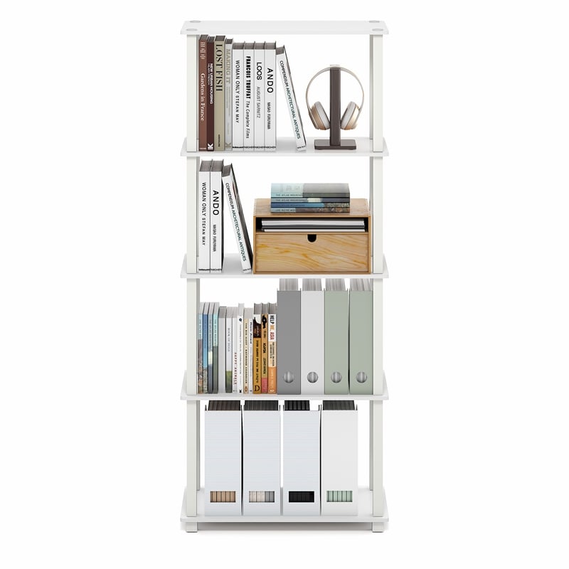 Furinno TURN-S-TUBE 5-Tier Toolless Storage Shelves Square Tubes White