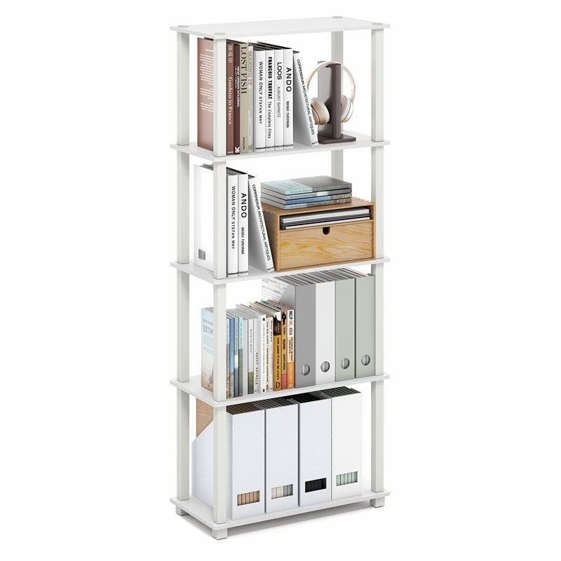 Furinno TURN-S-TUBE 5-Tier Toolless Storage Shelves Square Tubes White