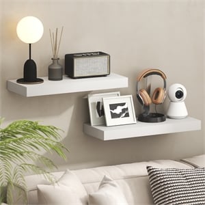 Furinno TANNA Set of 2 9x24 2&quot Thick Wall Shelf Invisible Bracket White