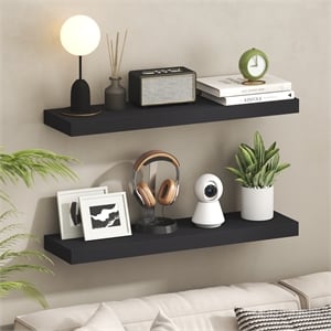 Furinno TANNA Set of 2 9x35 2&quot Thick Wall Shelf Invisible Bracket Americano