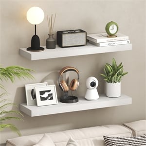 Furinno TANNA Set of 2 9x35 2&quot Thick Wall Shelf Invisible Bracket White