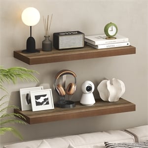 Furinno TANNA Set of 2 12x35 2&quot Thick Wall Shelf Invisible Bracket Retro Brown