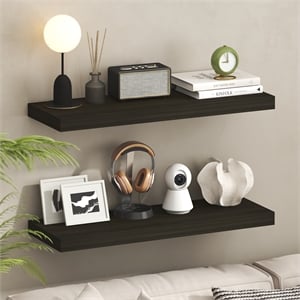 Furinno TANNA Set of 2 12x35 2&quot Thick Wall Shelf Invisible Bracket Tobacco Oak